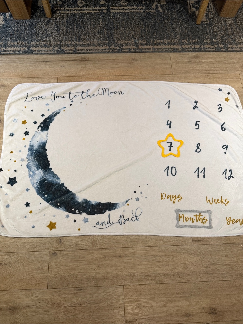 Milestone Baby Blanket - Moon & Stars White and Navy Monthly Marker